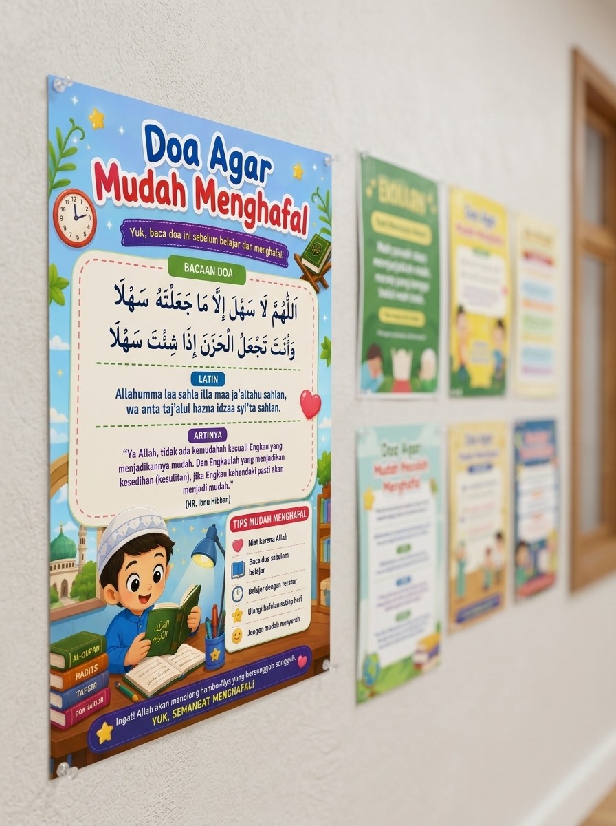 Poster Edukasi Anak Doa Agar Mudah Menghafal Al-Quran Hiasan Dinding Islami A3+ Termurah