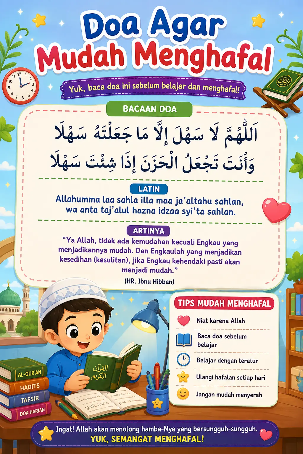 Poster Edukasi Anak Doa Agar Mudah Menghafal Al-Quran Hiasan Dinding Islami A3+ Termurah