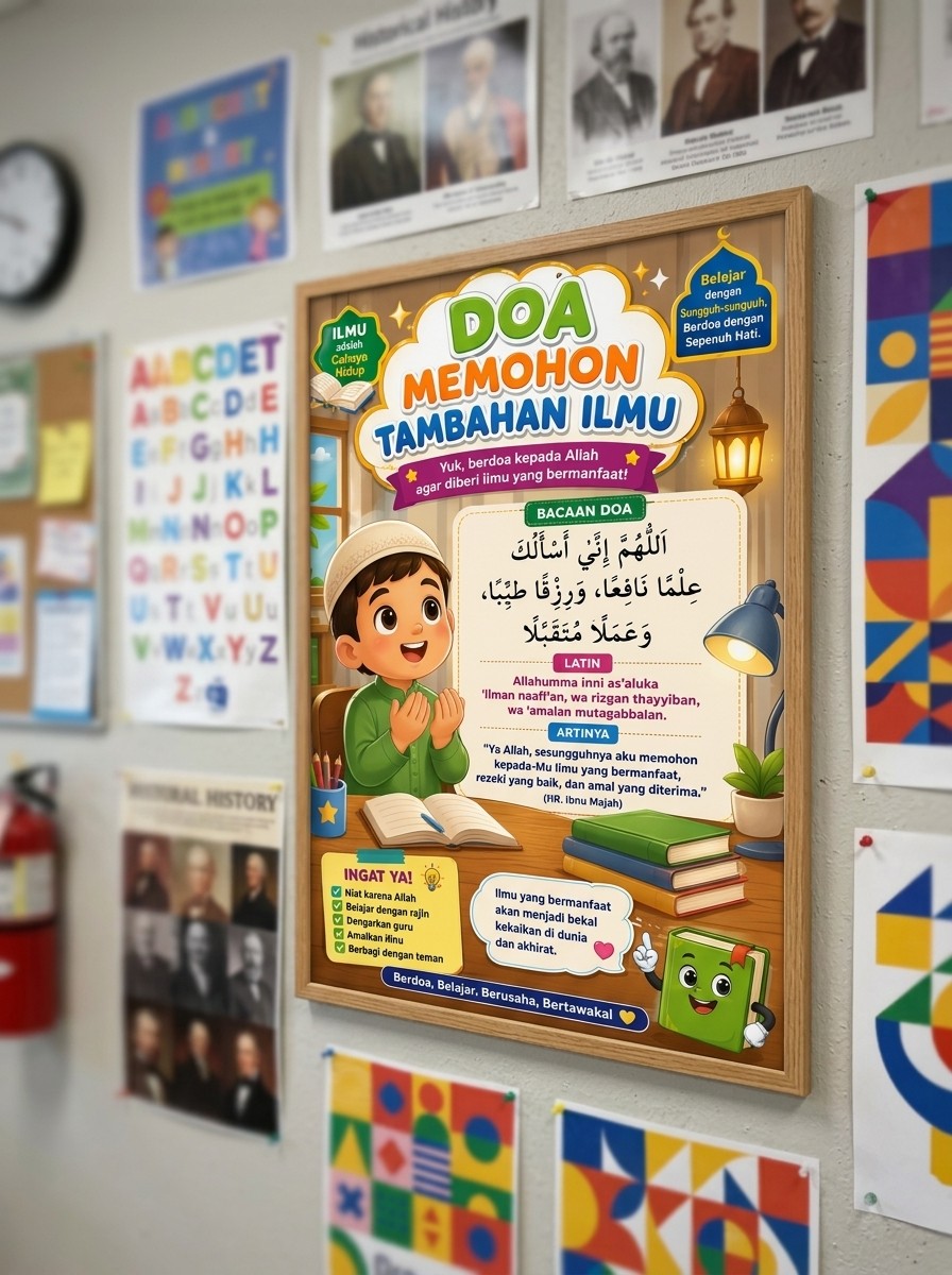 Poster Edukasi Anak Islami Doa Memohon Tambahan Ilmu Hiasan Dinding Aesthetic Premium