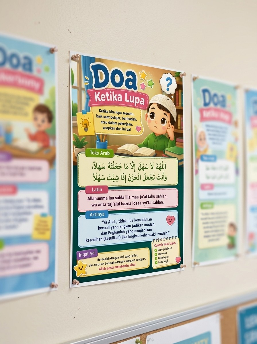 Poster Edukasi Islami Anak Doa Ketika Lupa Hiasan Dinding Aesthetic Kamar Minimalis