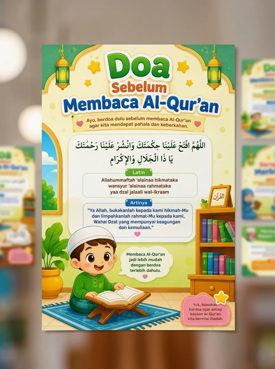 Poster Doa Sebelum Membaca Al-Qur'an - Wall Decor Belajar Mengaji Anak TK SD Aesthetic