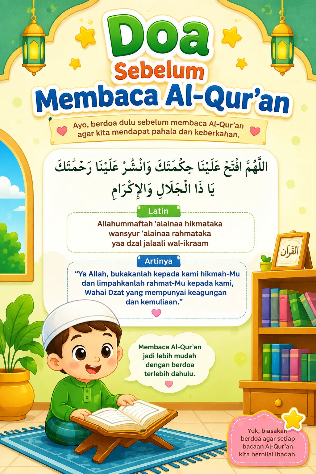 Poster Doa Sebelum Membaca Al-Qur'an - Wall Decor Belajar Mengaji Anak TK SD Aesthetic