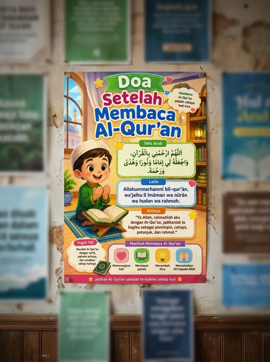 Poster Doa Setelah Membaca Al-Qur'an Hiasan Dinding Edukasi Anak Islami Pajangan Mushola