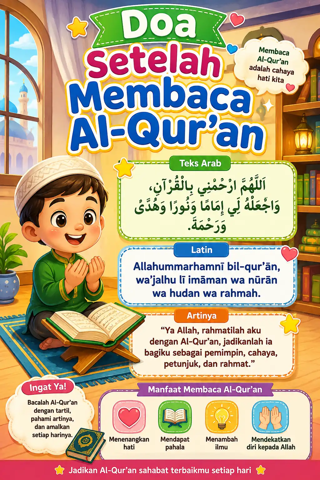 Poster Doa Setelah Membaca Al-Qur'an Hiasan Dinding Edukasi Anak Islami Pajangan Mushola