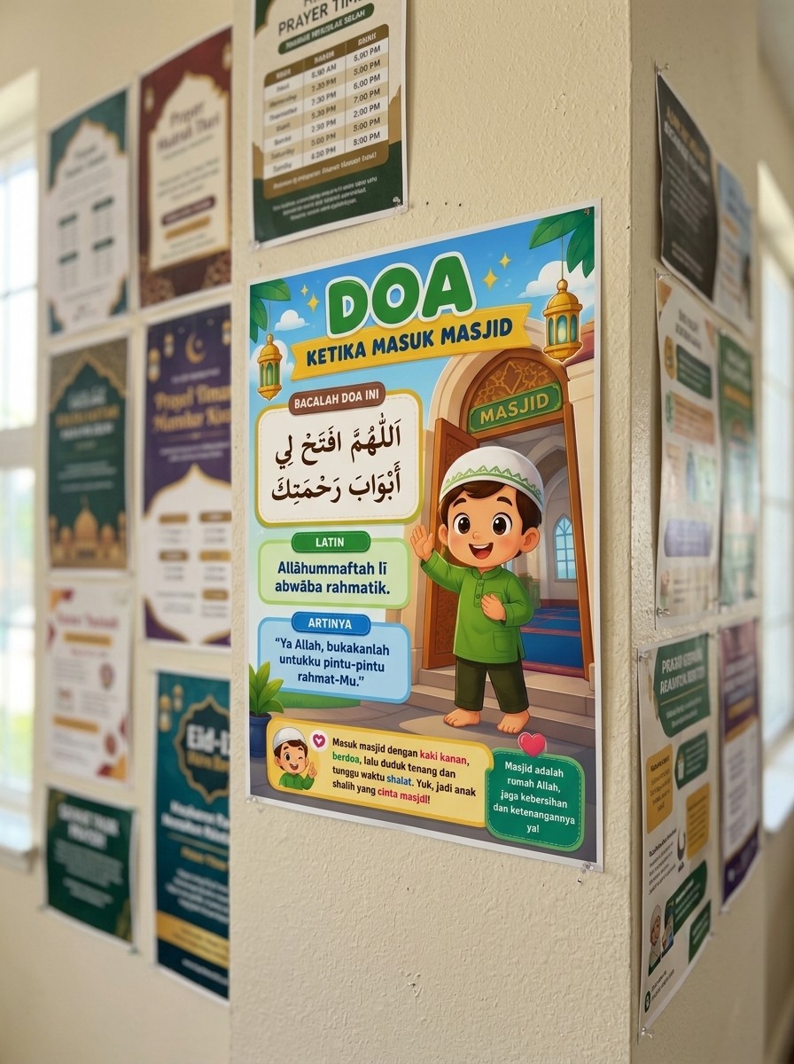 Wall Decor Poster Doa Masuk & Keluar Masjid Hiasan Dinding Islami Edukasi Anak Aesthetic A3