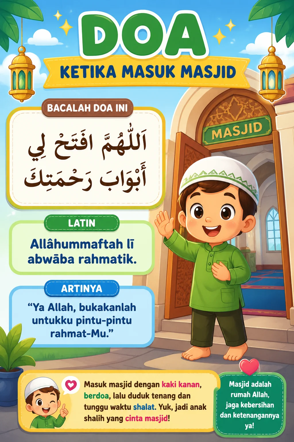 Wall Decor Poster Doa Masuk & Keluar Masjid Hiasan Dinding Islami Edukasi Anak Aesthetic A3