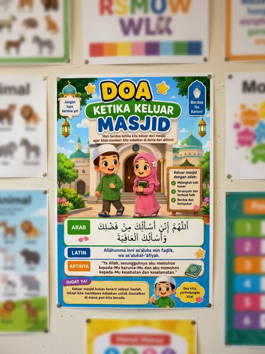 Poster Doa Harian Keluar Masjid Kualitas Premium - Media Belajar Anak Muslim Edukatif