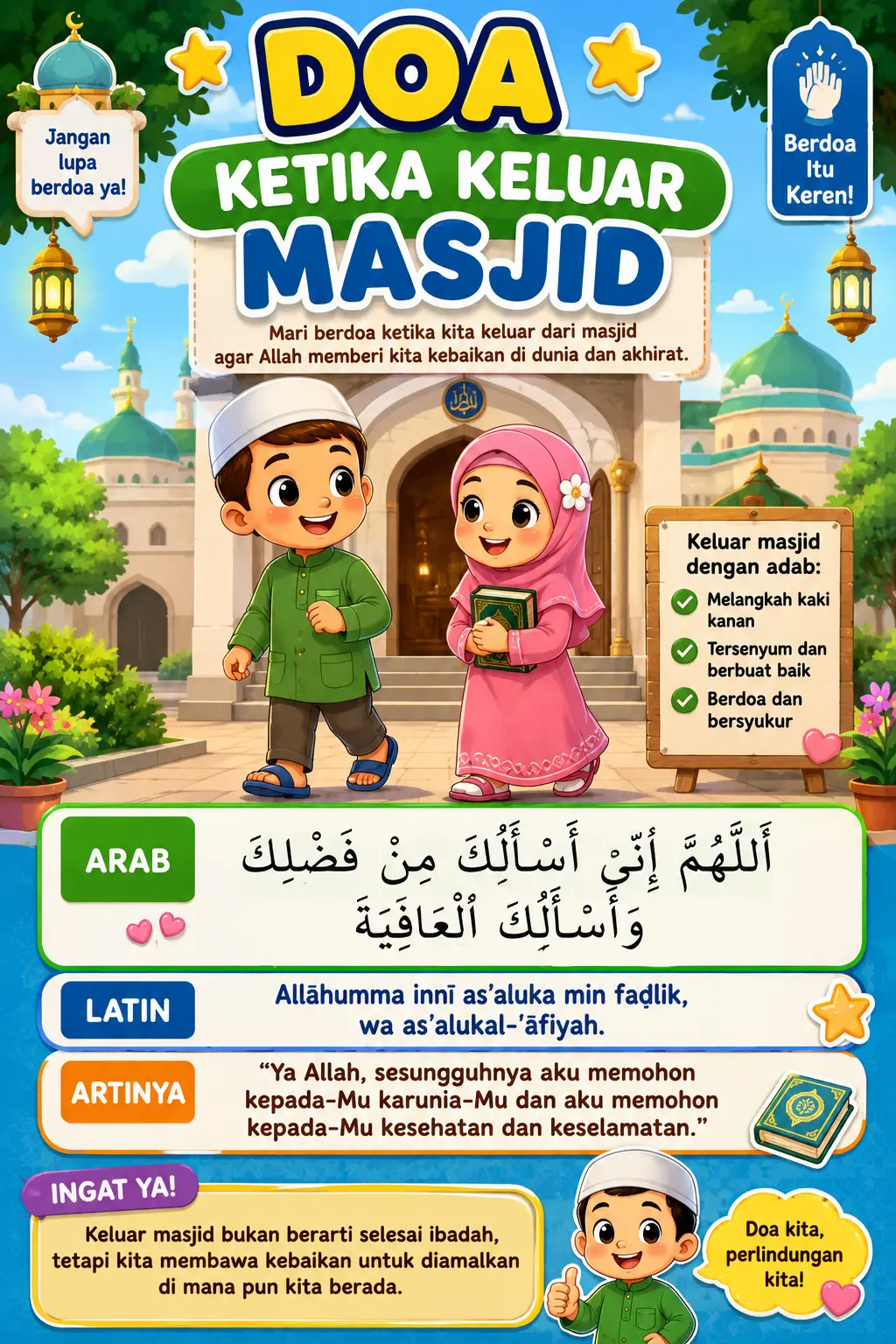 Poster Doa Harian Keluar Masjid Kualitas Premium - Media Belajar Anak Muslim Edukatif