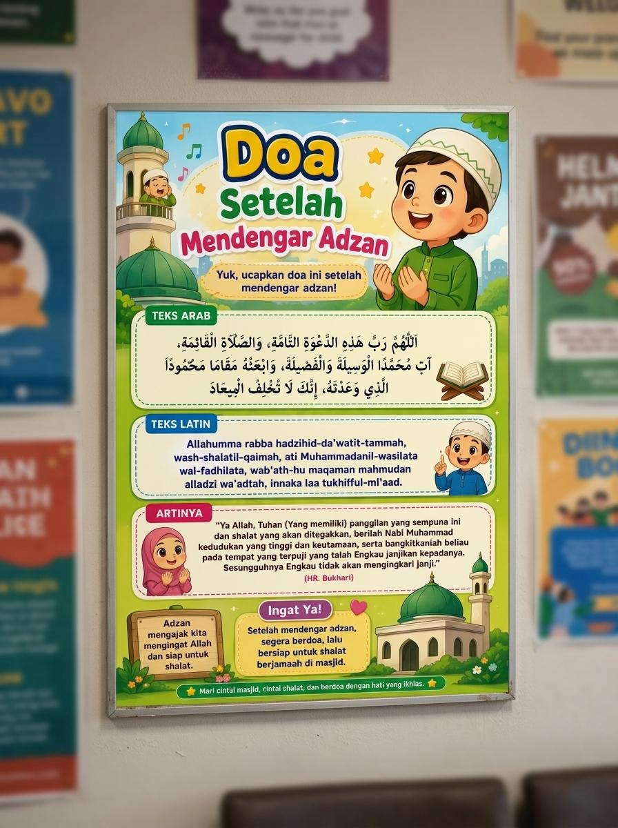 Poster Doa Setelah Mendengar Adzan Kertas Tebal Art Paper Pajangan Edukasi Doa Harian Anak Muslim Sholeh