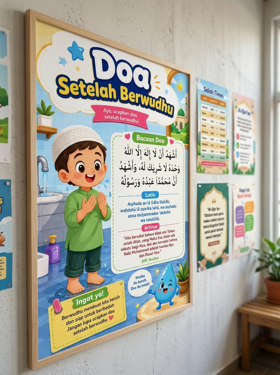 Poster Edukasi Anak Muslim Doa Setelah Berwudhu - Pajangan Dinding Belajar Ibadah - Premium A3+