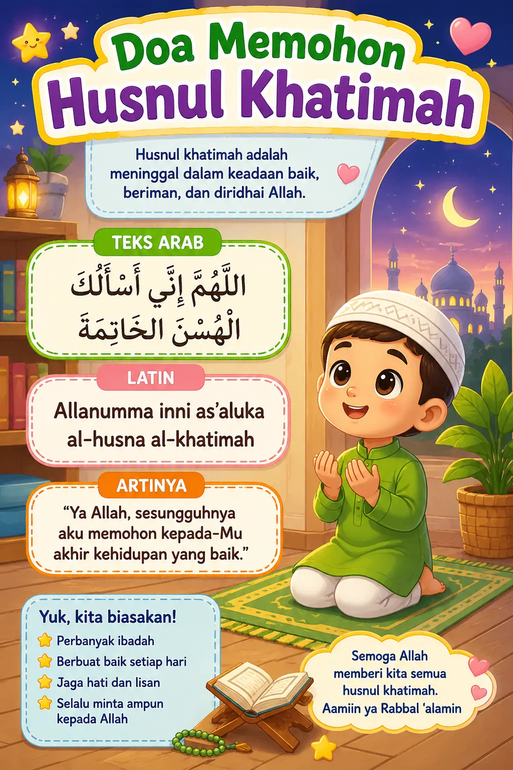 Poster Doa Memohon Husnul Khatimah Hiasan Dinding Islami Pajangan Dekorasi Kamar Aesthetic Edukasi Muslim