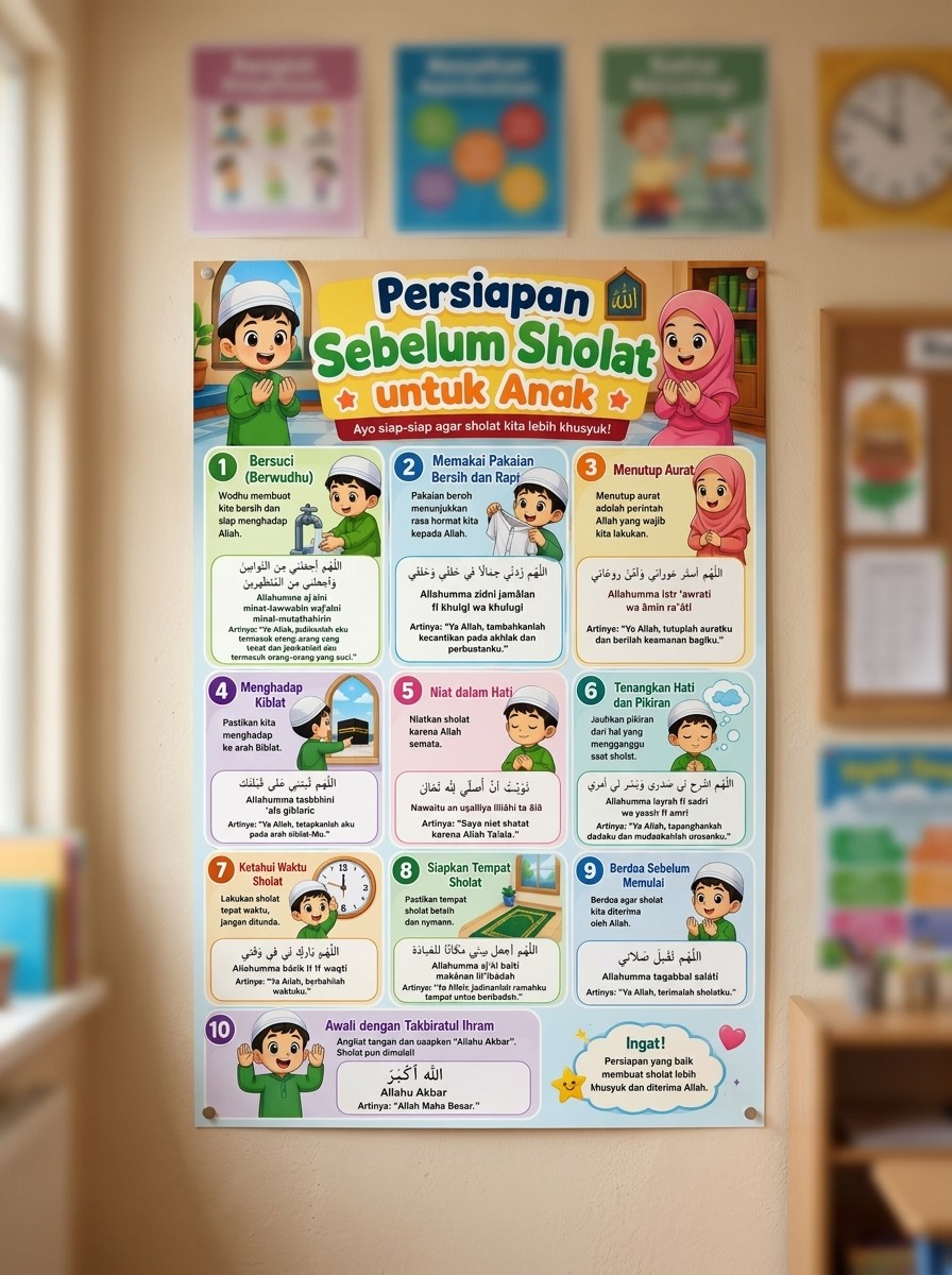 EduKids Poster Belajar Persiapan Sebelum Sholat Anak Islami Edukasi TK PAUD SD