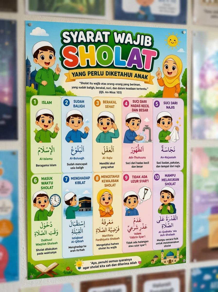 [TERLARIS] Poster Syarat Wajib Sholat Anak Edukasi Islami Lengkap & Mudah Dipahami - Media Belajar Anak TK SD Art Paper