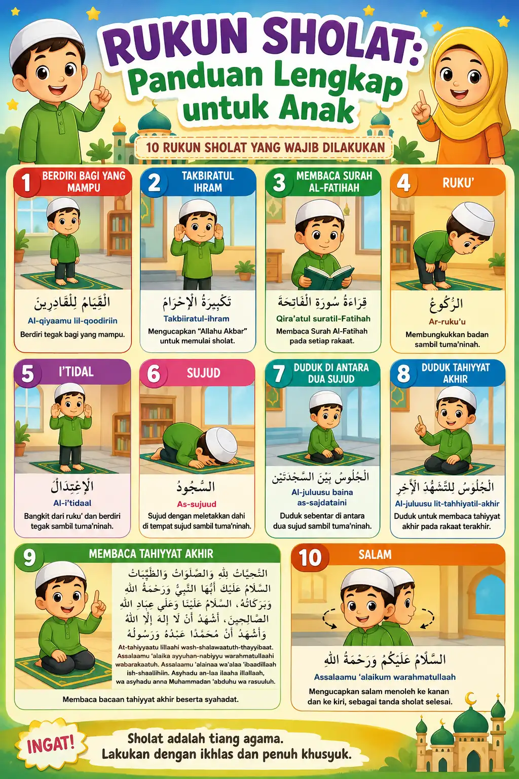 Poster Rukun Sholat Anak PAUD TK SD - Panduan Belajar Sholat Lengkap & Edukatif - Wall Decor Islami Terbaru