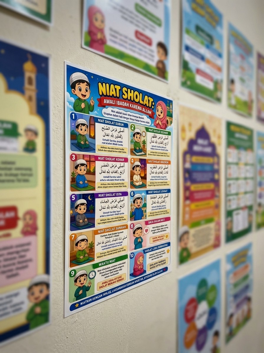 [TERMURAH] Poster Niat Sholat Wajib Lengkap - Pajangan Dinding Dekorasi Kamar Islami - Wall Decor Doa Belajar Sholat