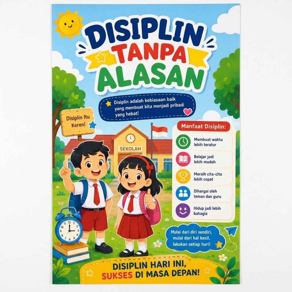 Poster Motivasi Disiplin Tanpa Alasan - Wall Decor Aesthetic Kayu MDF Hiasan Dinding Kantor & Belajar