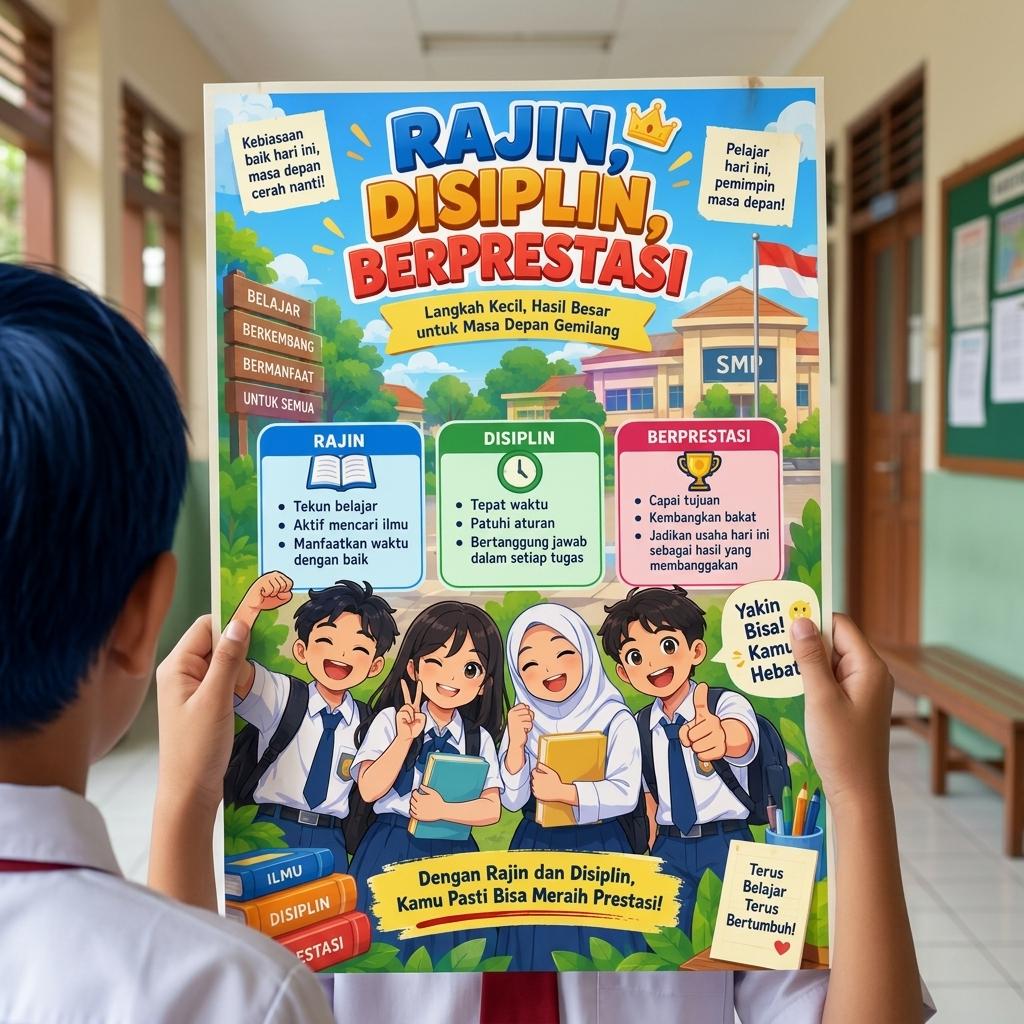 Poster Edukasi Motivasi Anak Sekolah Rajin Disiplin Berprestasi - Hiasan Dinding Kelas TK SD SMP Termurah