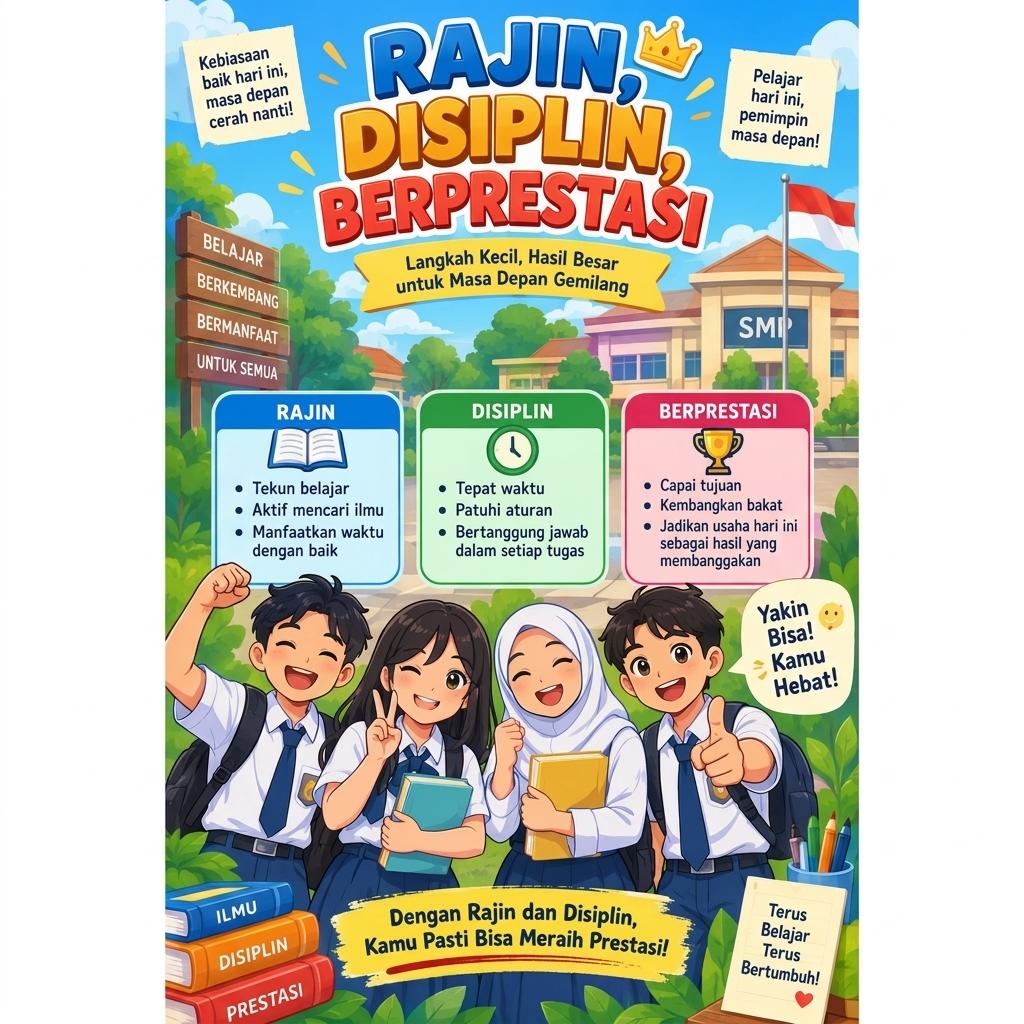 Poster Edukasi Motivasi Anak Sekolah Rajin Disiplin Berprestasi - Hiasan Dinding Kelas TK SD SMP Termurah