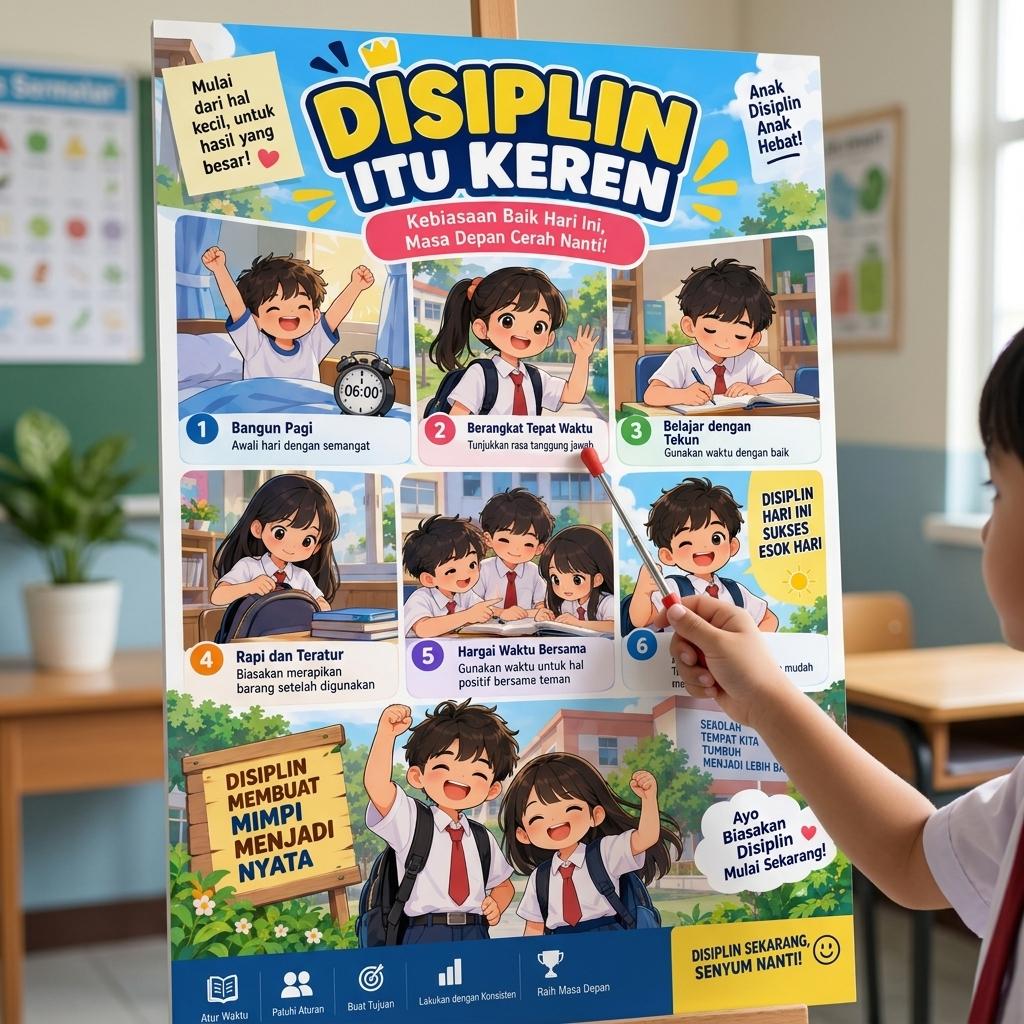 Poster Edukasi Anak Poster Disiplin Itu Keren Hiasan Dinding Kelas Sekolah TK SD