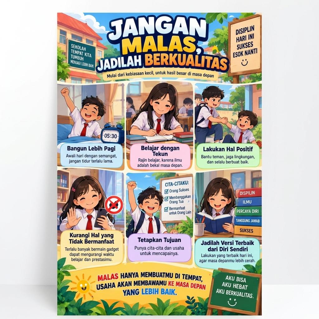 Poster Motivasi Jangan Malas Jadilah Berkualitas Dekorasi Dinding Kamar Minimalis Termurah & Keren