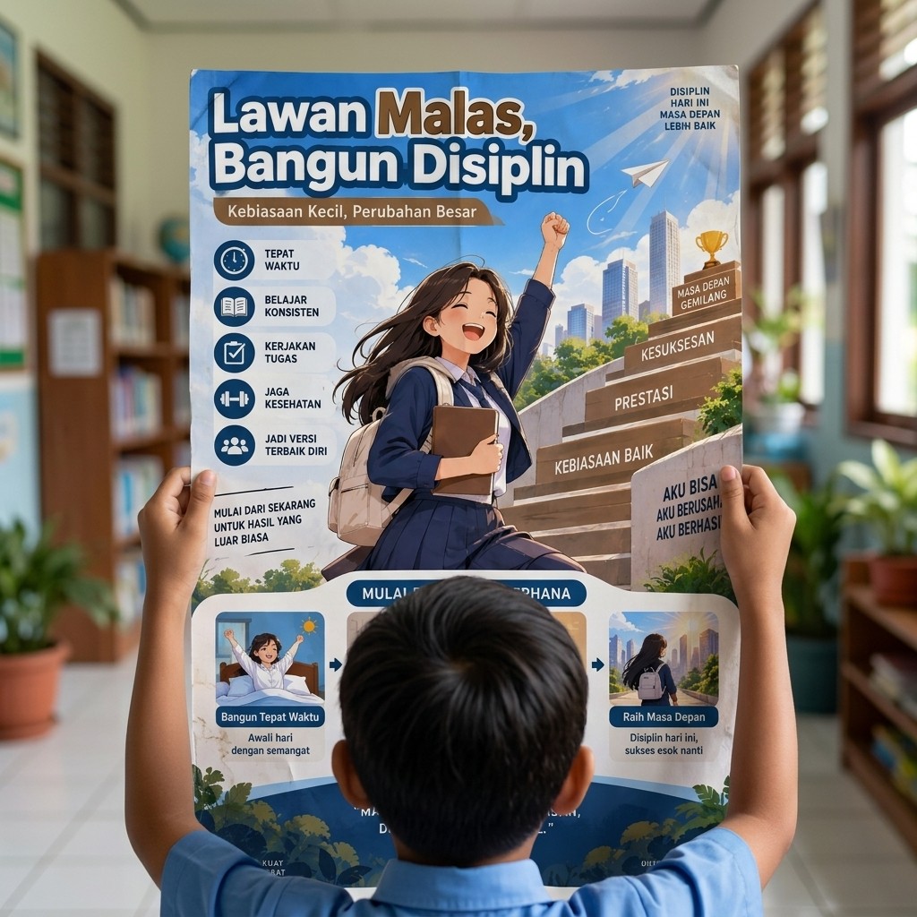 Poster Motivasi Dinding Kata Kata Lawan Malas Bangun Disiplin Pajangan Kantor Minimalis