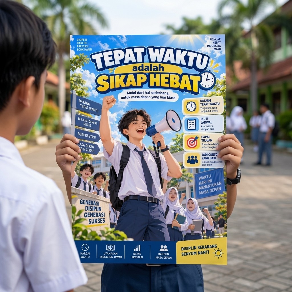 Poster Motivasi Tepat Waktu Adalah Sikap Hebat Hiasan Dinding Kantor Sekolah Murah