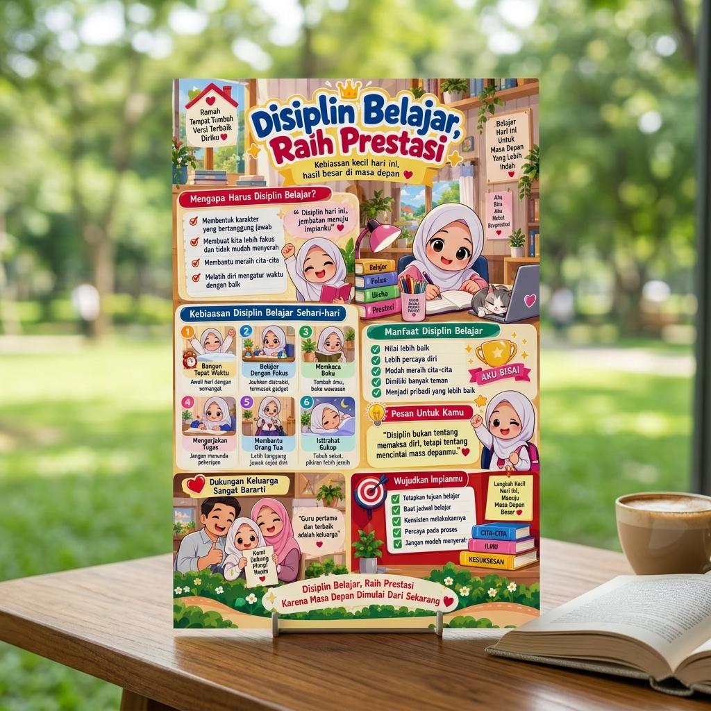 Pajangan Poster Edukasi Motivasi Disiplin Belajar Raih Prestasi Premium - Alat Peraga Belajar