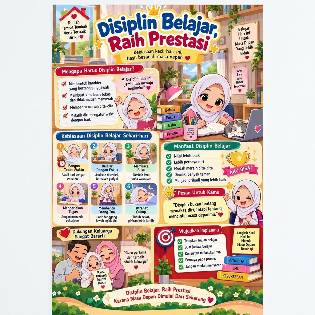 Pajangan Poster Edukasi Motivasi Disiplin Belajar Raih Prestasi Premium - Alat Peraga Belajar