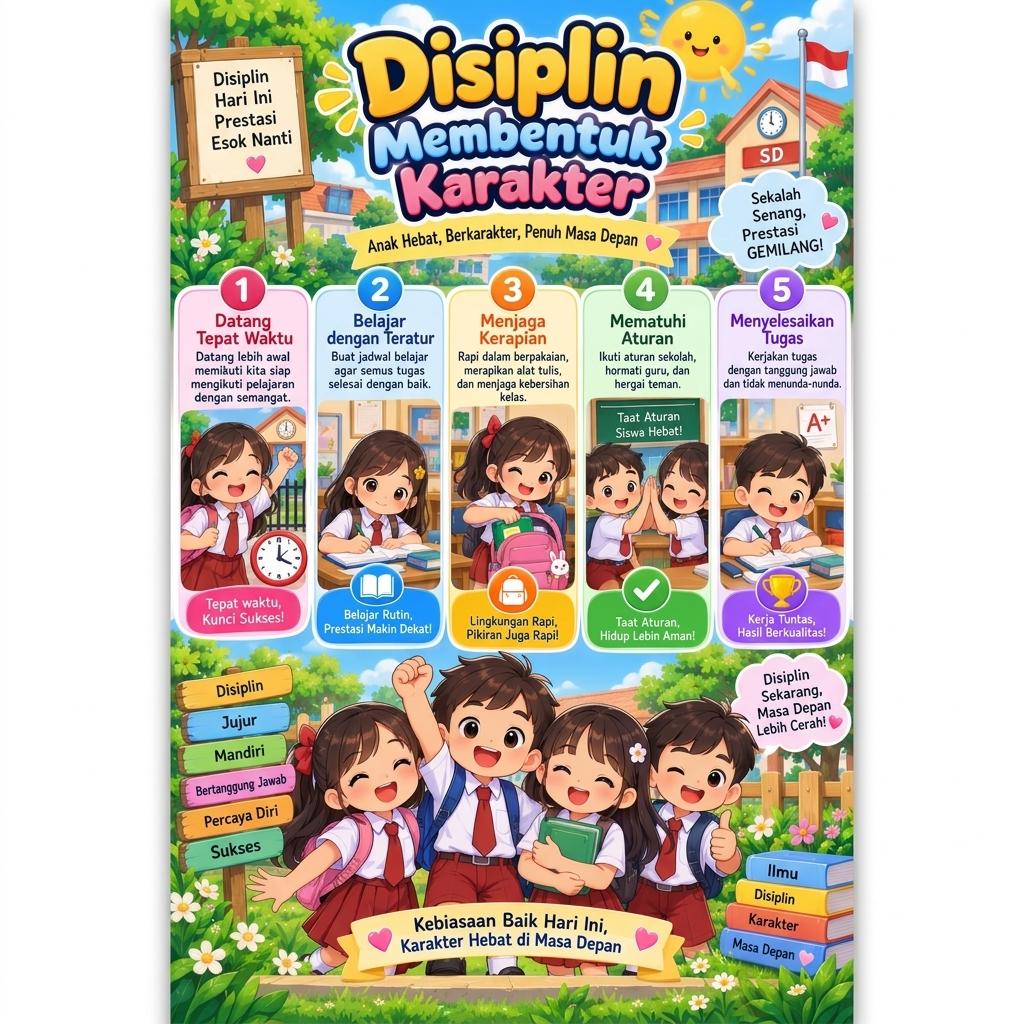 Poster Motivasi Anak Disiplin Membentuk Karakter Dekorasi Kamar Wall Decor Minimalis Termurah