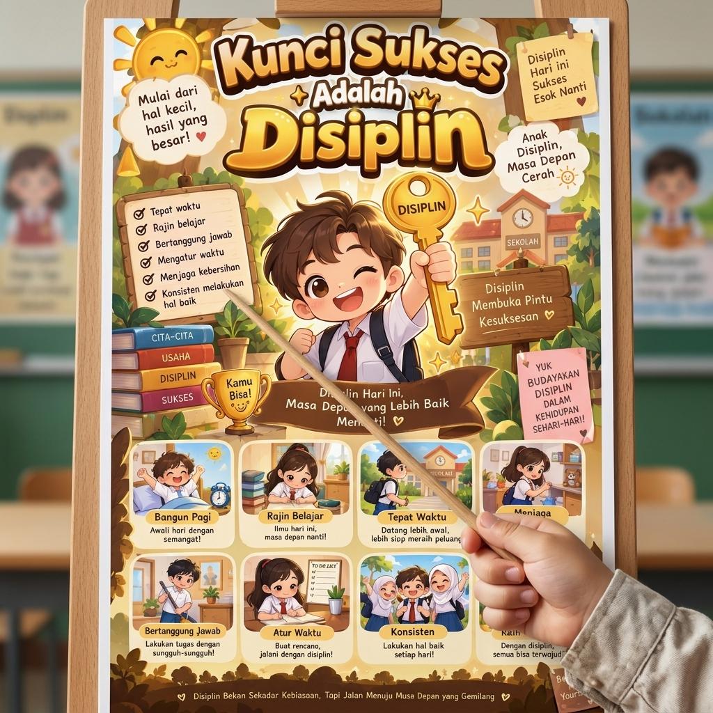Poster Motivasi Kunci Sukses Adalah Disiplin Hiasan Dinding Dekorasi Kamar Estetik Minimalis