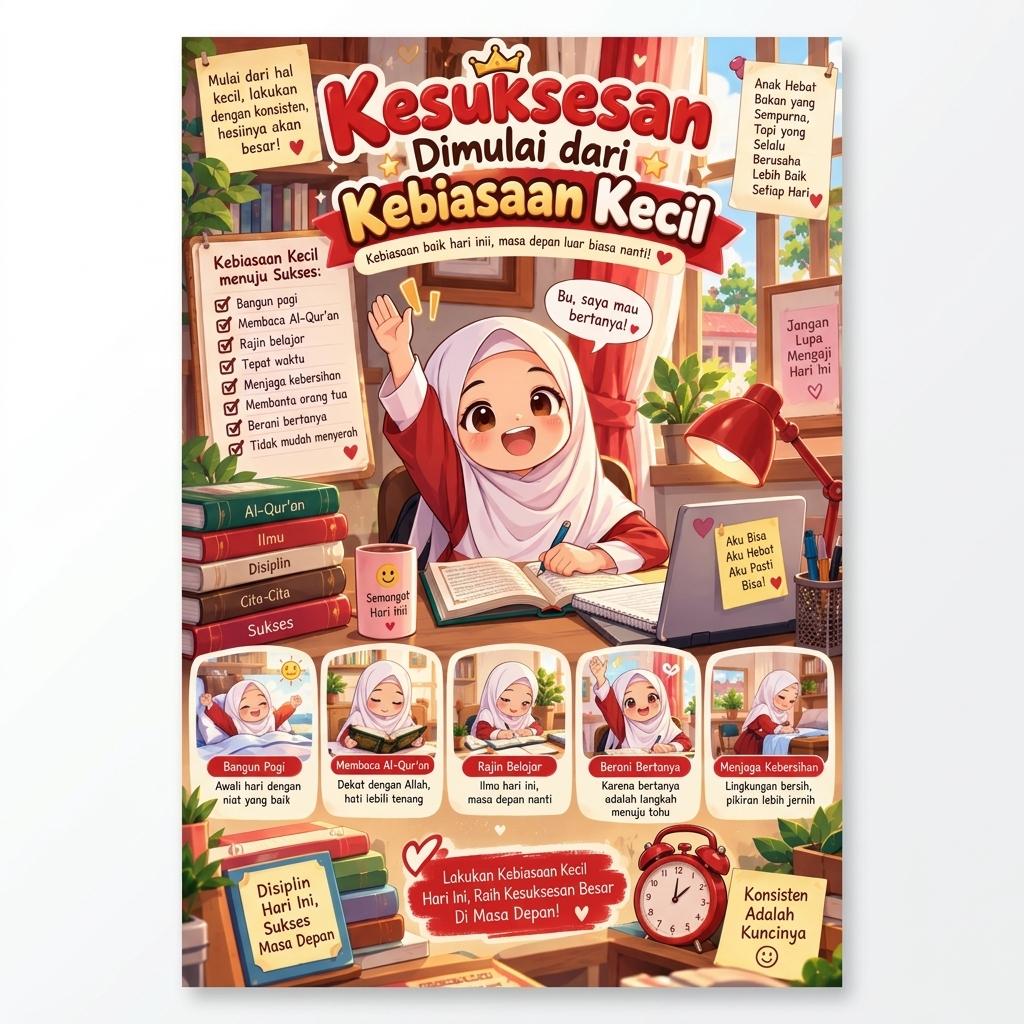Poster Motivasi Kesuksesan Kebiasaan Kecil Hiasan Dinding Estetik Dekorasi Kamar Minimalis Pajangan Dinding Kantor