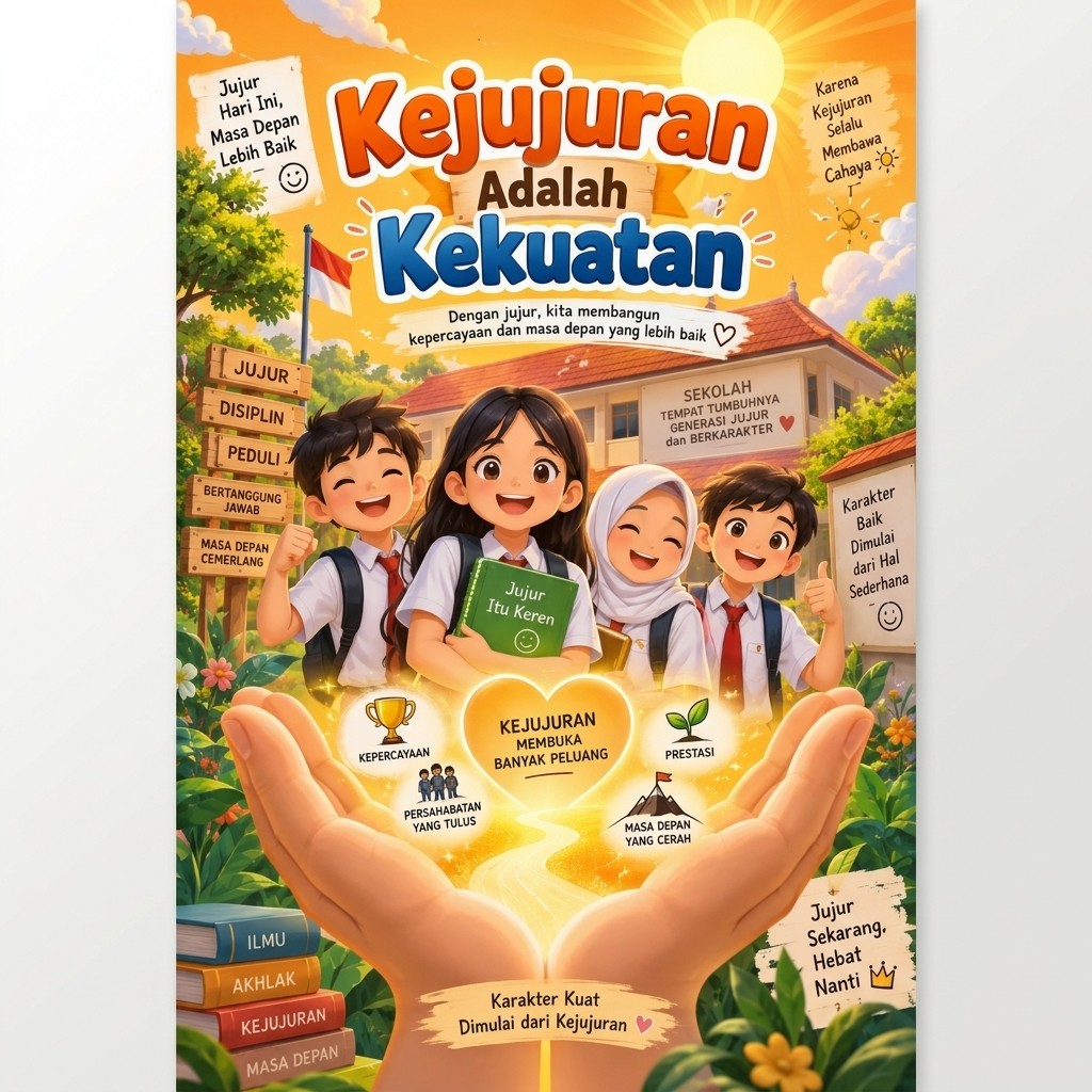 Poster Pendidikan Kejujuran Adalah Kekuatan Hiasan Dinding Sekolah Edukasi Anak SD SMP SMA Pajangan Ruang Kelas